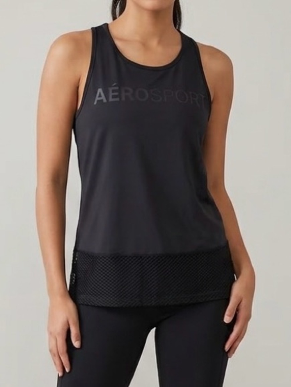 Aéropostale Sport Black AERO SPORT Foil Graphic Mesh Hem Active Tank Top